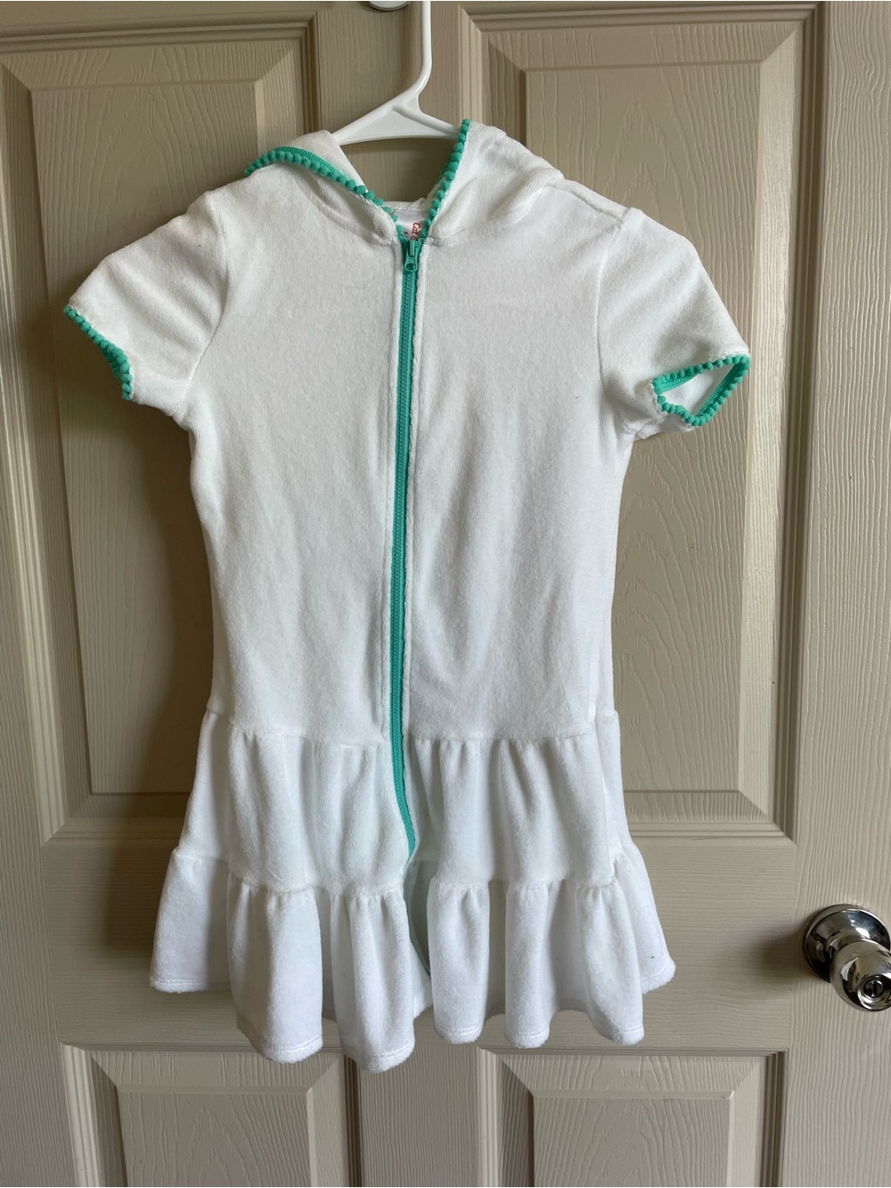 Cat & Jack White Hooded Zip Dress with Teal Trim